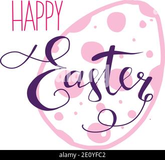 happy Easter Hand drawn calligraphy and brush pen lettering with colored dots and eggs behind. design for holiday greeting card and invitation of the Stock Vector