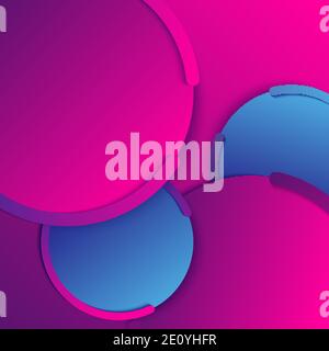 Abstract modern background geometric circles blue and pink gradient vibrant color overlapping layer with shadow. Vector illustration Stock Vector