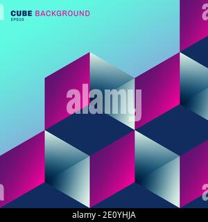 Abstract 3D geometric cube box vibrant color pattern on blue background with space for your text. Vector illustration Stock Vector
