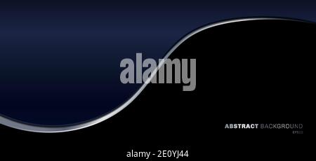 Banner web template blue gradient curved with silver line on black background. Luxury style. Vector illustration Stock Vector