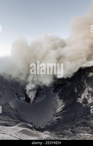 Active Dukono volcano on Halmahera, Indonesia Stock Photo
