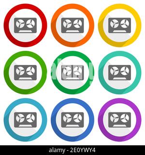 Music recorder, audio equipmen vector icons, set of colorful flat design buttons for webdesign and mobile applications Stock Vector