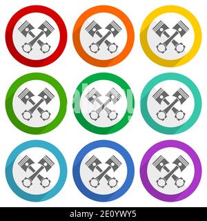 Pistons vector icons, set of colorful flat design buttons for webdesign and mobile applications Stock Vector