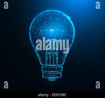 Light bulb low poly art. Concept idea polygonal vector illustrations on a blue background. Stock Vector