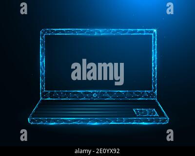 Laptop poly art. Notebook polygonal vector illustrations on a blue background. Stock Vector