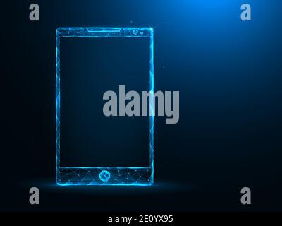 Smartphone low poly art. Mobile device polygonal vector illustrations on a blue background. Stock Vector