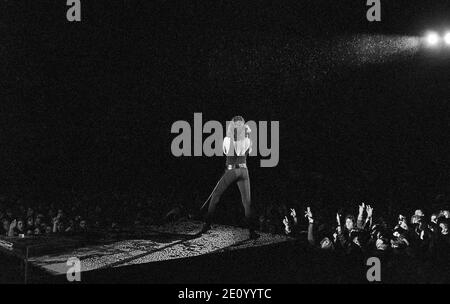 Freddie Mercury of Queen. Live at Cardiff Castle festival 10/09/1976 Stock Photo