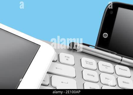Tablet with PC keyboard and mobile technology Stock Photo