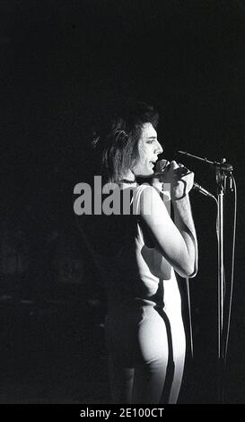 Freddie Mercury of Queen. Live at Cardiff Castle festival 10/09/1976 Stock Photo