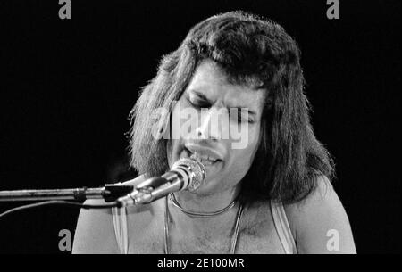 Freddie Mercury of Queen. Live at Cardiff Castle festival 10/09/1976 Stock Photo