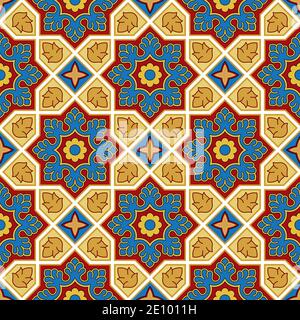 Sindhi traditional pattern background, Blue, Red & Golden Wallpaper, Vector Illustration Stock Vector