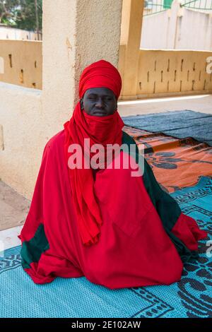 Bodyguard of the Sultan before the Sultans palace of Koure, Niger, Africa Stock Photo