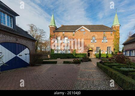 Geldern - View from outer bailey to Manor House  at Castle Walbeck,  North Rhine Westphalia, Germany, 19.12.2020 Stock Photo