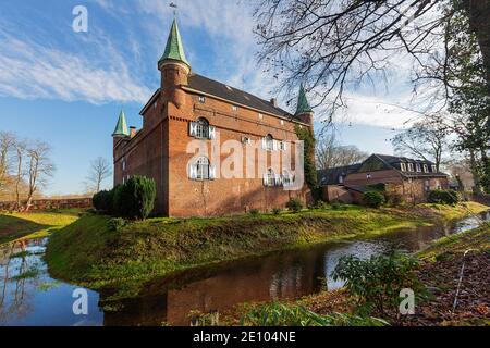 Geldern - Close-up to moated Manor House at Castle Walbeck,  North Rhine Westphalia, Germany, 19.12.2020 Stock Photo