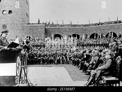 Commemoration of the Battle of Tannenberg with Adolf Hitler and Paul von Hindenburg on the right, Tannenberg Memorial, historical photo, 1933, Hohenst Stock Photo