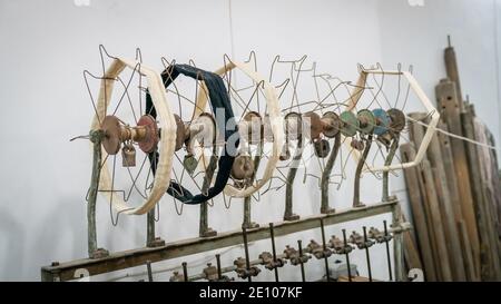 Traditional weaving loom. A very old weaving machine in Yazd, Tehran Stock Photo