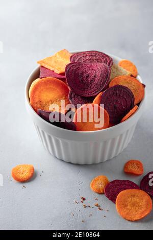 Closeup homemade healthy vegetable chips Stock Photo