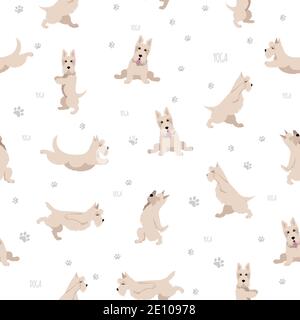 Yoga dogs poses and exercises. Scottish terrier yoga seamless pattern. Vector illustration Stock Vector