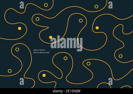 Abstract wavy line fluid design with dots design decorative artwork. Minimal template design of dark green and yellow contrast background. illustration Stock Vector