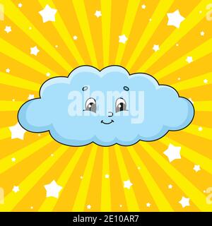 Blue cloud. Cute character. Colorful vector illustration. Cartoon style. Isolated on white background. Design element. Template for your design, books Stock Vector
