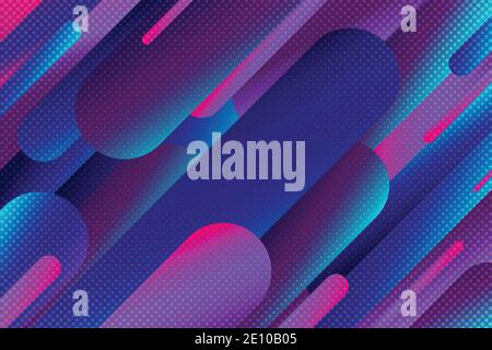 Abstract gradient blue and pink round lines shape geometric pattern design. Overlapping for the template with halftone dot circles background. illustration Stock Vector