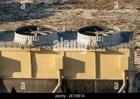 Industrial rooftop fan system for air conditioning of large commerical buildings. Stock Photo