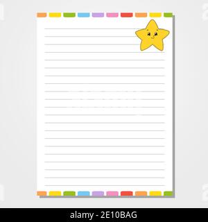 Sheet template for notebook, notepad, diary. Funny character. Isolated vector illustration. Cartoon style. Stock Vector