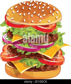 Vector colorfull big burger over any background Stock Vector