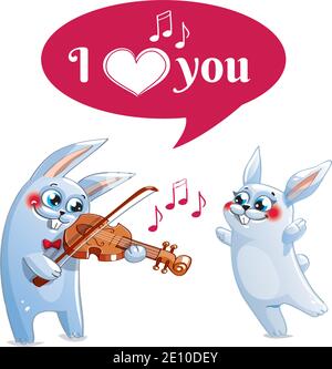 The hare plays the violin. Love Stock Vector