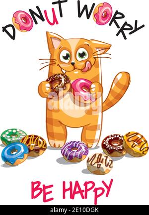 Vector illustration of cartoon cat with donuts. Stock Vector