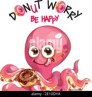Vector illustration of cartoon octopus with donuts Stock Vector