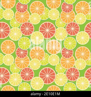 Seamless pattern of colorful citrus. Fruits textile print. Vector illustration. Stock Vector