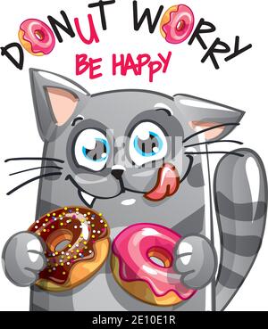 Vector illustration of cartoon cat with donuts. Stock Vector