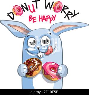 Vector illustration of cartoon rabbit with donuts. Stock Vector