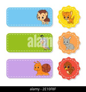 Set of colored stickers with cute characters. Isolated vector illustration. Stock Vector