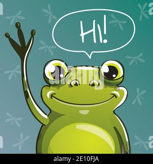 Vector illustration of cartoon frog. Hi. Stock Vector