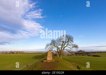 Trig point Burrough Hill (TP1794), at the Iron Age hillfort of Burrough Hill, Burrough on the Hill, Leicestershire, England, United Kingdom Stock Photo