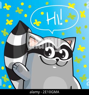 Vector illustration of cartoon raccoon. Hi Stock Vector