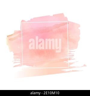 Beige and pink natural watercolor texture in a white square shape frame. Modern graphic design. Vector banner. Hand drawn monochrome design element. Stock Vector