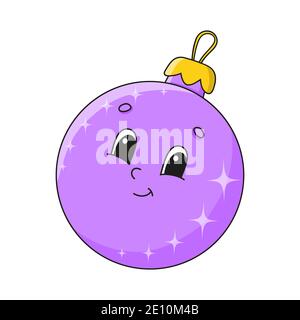 Christmas ball. Cute character. Colorful vector illustration. Cartoon style. Isolated on white background. Design element. Template for your design, b Stock Vector