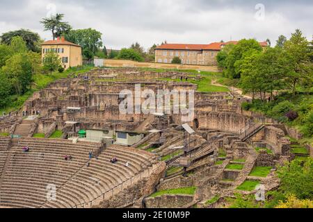 The Roman gallo Grand Theater on the Fourvière hill in Lyon, France Stock Photo
