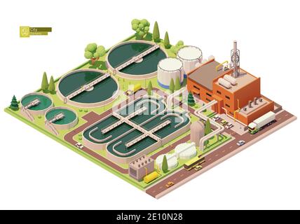 Vector low poly water treatment plant Stock Vector