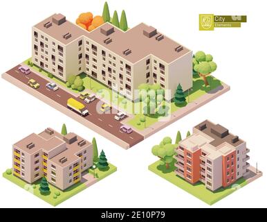 Vector isometric buildings and street elements Stock Vector
