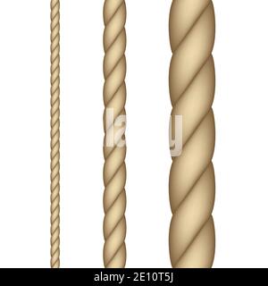 Realistic nautical twisted rope knots. Seamless rope. Vector Stock Vector