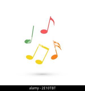 Abstract music background with color notes symbols. Color music note icons. Vector Stock Vector