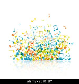 Abstract music background with color notes symbols. Vector illustration isolated on white Stock Vector