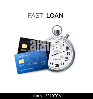 Fast Loan Concept. Timer and credit card. Vector illustration Stock Vector