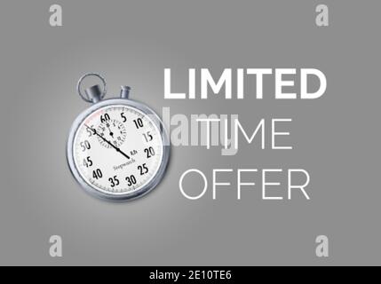 Stopwatch with special offer. Limited time offer banner. Big sale discount. Vector illustration Stock Vector