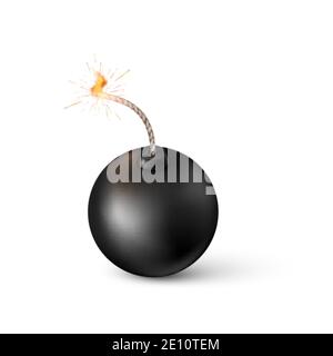 Bomb. Burning fuse black bomb in realistic style. Vector illustration Stock Vector