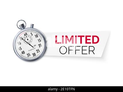 Stopwatch with special offer. Limited time offer banner. Big sale discount. Vector Stock Vector